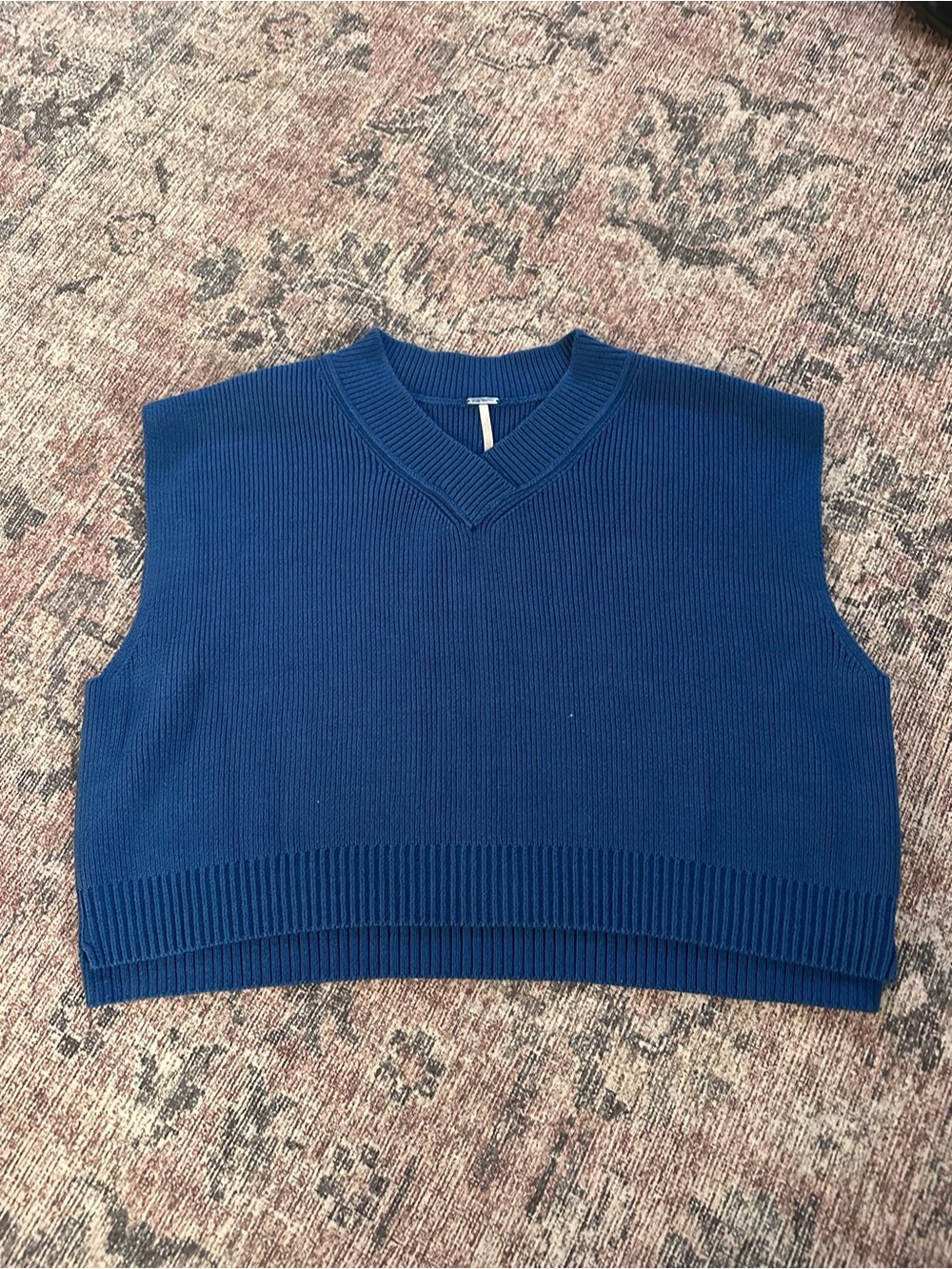 Free People Royal Blue Ribbed V-Neck Sweater Vest - Women